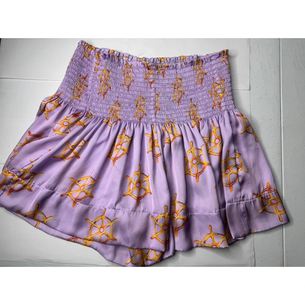 Koch Erica Shorts Lavender Purple Nautical Ship Wheel Smocked Waist Womens